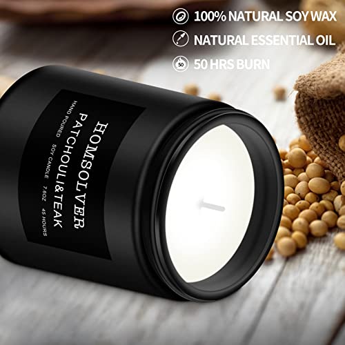 Homsolver Scented Candles For Men, Patchouli & Teak Candles, Natural Soy Candles, Home Decor Candle, 50 Hour Burn, Candles For Home Scented, Patchouli Candle In Black Jar #TOP2