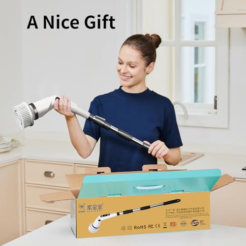 Image of Electric Cleaning Brush Spin Scrubber for Bathroom Shower Easily Cleans Tub Tile Floor Sink Window Cordless Powered Cleaning Brush with Telescopic Rod and 8 Brushes Shower Scrubber with Long Handle