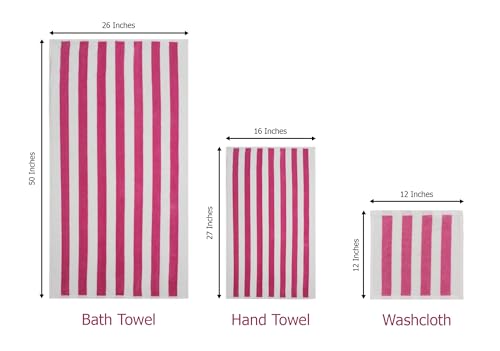 Image of ORIGINAL KIDS 6 Piece Towel Set - Cabana Stripe - Rugby Stripe - 2 Bath Towels, 2 Hand Towels, 2 Washcloths - 100% Cotton - Soft Absorbent Quick Dry Durable Pool Shower Beach - Gift - Pink White
