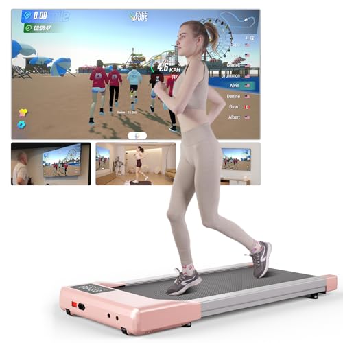 Superun Raceable Cinta de Andar para Dispositivo Portatil Alta Tecnología, MAX 159KG Cinta de Correr Escritorio App Control, Walking Pad con Cursos Ejercicios y Multijugador Carrera en Casa u Oficina