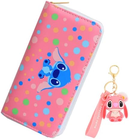 Kowckxi Cute Wallet for Men and Women, Cartoon PU Leather Purse, Clutch Stylish Zip Around Wallet Card Holder, 2Pcs Set