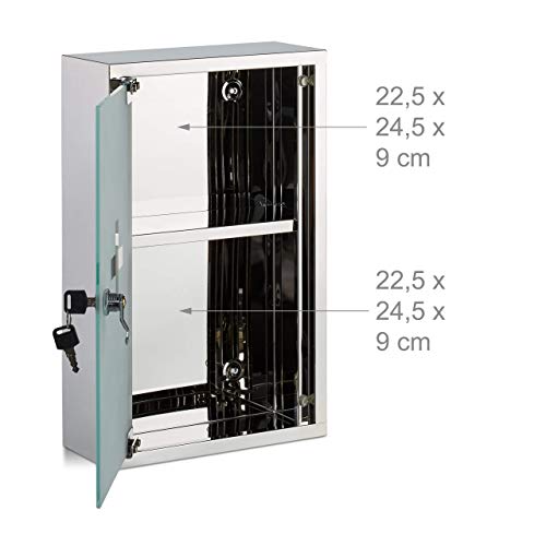 Relaxdays Stainless Steel Cabinet, Glass Door, 2 Compartments, Lockable, Home Pharmacy, Shiny, Silver, H x W x D: app. 40 x 25 x 11 cm Relaxdays Stainless Steel Cabinet, Glass Door, 2 Compartments, Lockable, Home Pharmacy, Shiny, Silver, H x W x D: app. 40 x 25 x 11 cm