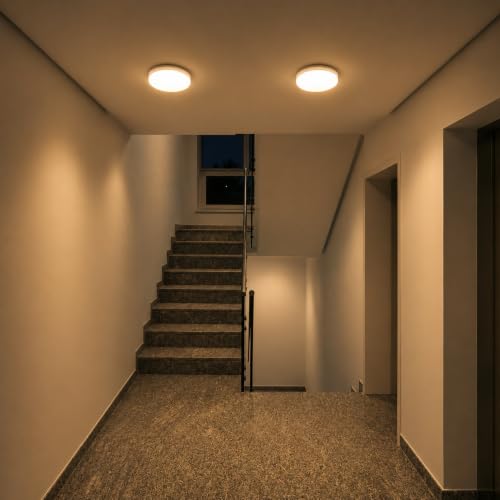 Image of OLIPS LED Bulkhead Light IP54 Waterproof Indoor /Outdoor Wall & Ceiling Light - Weatherproof, Shock Proof, Slim Plastic Surface-Mounted Fixture (18 WATT Round (Warm White), 2)