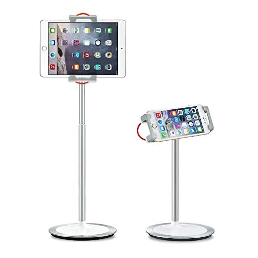 Saiji Tablet Stand Cell Phone Stand Holder, Height Adjustable, 360 Degree Rotating, Aluminium Alloy Cradle Mount Dock for iPhone Samsung, iPad, Nintendo Switch, Kindle, eBook Reader (4-13 inch) Silver