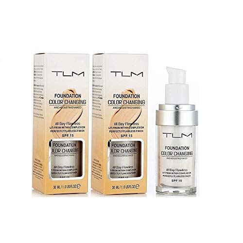 2PACK TLM Concealer Cover, Flawless Color Changing Liquid Foundation Warm Skin Tone Makeup Base Nude Face Liquid Cover Concealer Skin Tone Moisturizing Cover for women&girls