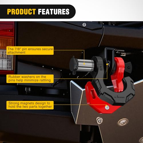 Image of Nilight 2 Pack 3 /4 inch D-Ring Separate Shackle with 7 /8 inch Lock Pin 45,000 lbs Break Strength, Off Road Recovery Shackle with Isolators Washers for Use with Tow Strap, Winch, Truck Vehicle (Black&Red)