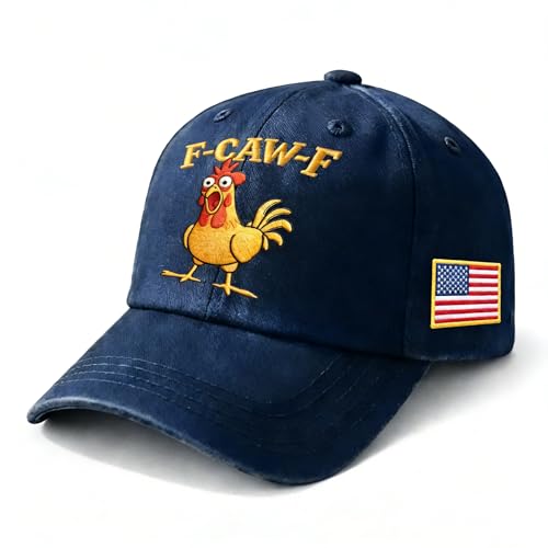 F Caw F Funny Rooster Hat Embroidered Chicken Meme Cap Hilarious Sarcastic Bird Humor Hat Adjustable Funny Chicken Lover Gift Casual Dad Hat (Navy Blue)