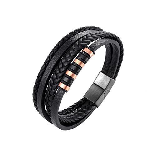 Bracelet en cuir véritable hommes multicouches boucle IC tressé