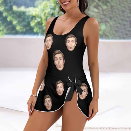 Personalized Face Swimsuit Women's One Piece Skirted Swimsuit Custom Picture Swimwear Bathing Suits with Face Photo3