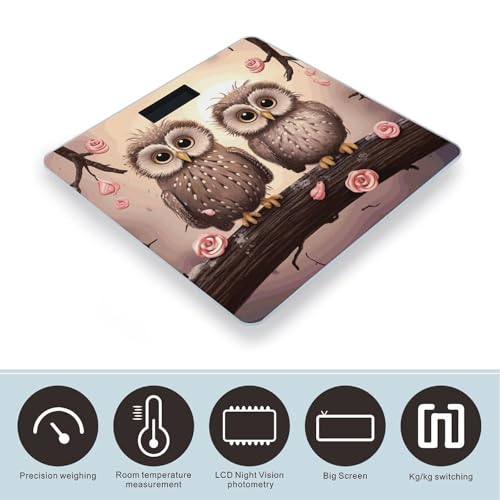 Balanza digital Cute Owls de vidrio templado para baño miniatura 3