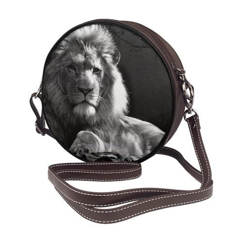 Lion Women'S Leather Shoulder Round Bag, Fashion Wallet Round Crossbody Clutch Bag2