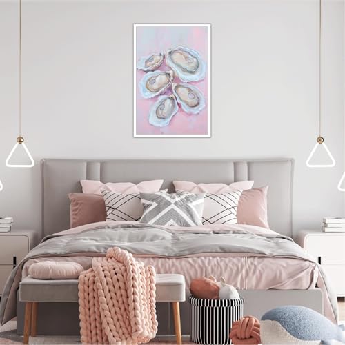 Image of Pastel Blue Oyster Shell Poster Abstract Beachy Shell Canvas Wall Art Trendy Colorful Coastal Shell Picture Prints Painting For Home Living Room Kitchen Restaurant Wall Decor 8x12in Unframed