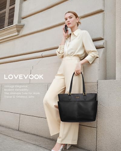 Image of LOVEVOOK Work Tote Bag for Women, Vintage Leather 17.3 Inch Laptop Bags with Large Cup Holder, Teacher Nurse Medical Professional Computer Bag, Office Briefcase Handbag Gift