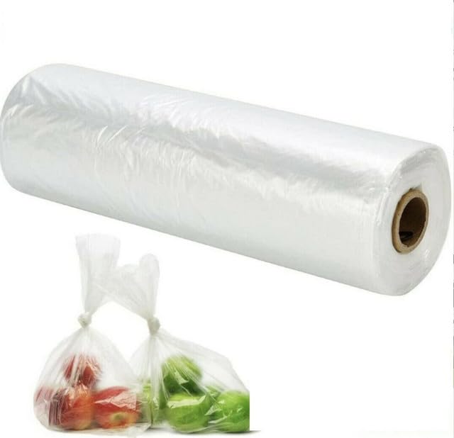 ALL IN HERE Polythene Bags On A Roll Fruit Vegetable Clear Plastic Butchers Counter Bags, Durable Air-Tight Food Storage Bags For Sandwiches, Freezer Safe, Leak-Proof, Disposable Bags, (5)