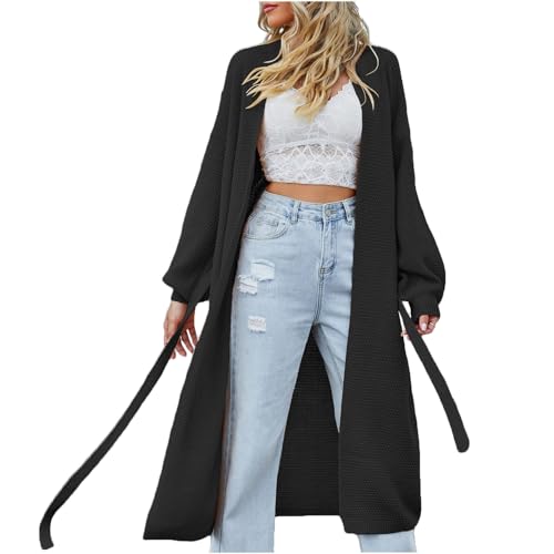 Womens Loose Knitted Long Cardigan Fashion Open Front Sweater Duster Outerwear 2023 Fall Jacket Coats Trench Clothes, #03 Black, S