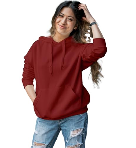 Image of Women's Black Fleece Hoodie Oversized Fit Soft Warm Winter Hooded Sweatshirt with Kangaroo Pocket