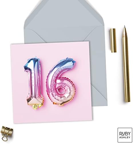 16th Birthday Card For Girls - 16th Anniversary Card - Birthday Card For A Sweet Sixteenth Milestone - Rainbow Foil Balloons 16th Birthday Card By Ruby Ashley ®