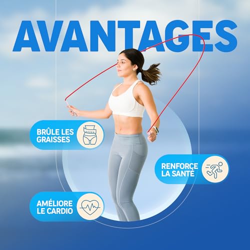 Corde a sauter sport, PORTENTUM Corde à Sauter Réglable pour Enfant & Adulte pour Fitness, Crossfit, Sport, Boxe 2.8M – Image 3