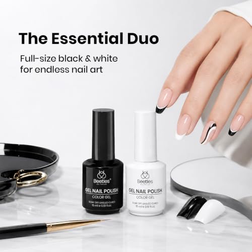 Image of Beetles Black White Gel Polish Set - 2 Pcs 15ml Full Size Black And White Colors Polish French Nails Soak Off LED Nails Art Manicure Salon DIY at Home