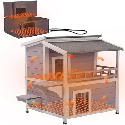 Aivituvin Outdoor Heated Cat House with Safe Heating Pad  Insulation Liner, Two-Story Design Insulated Cat Shelter for Feral or Indoor Cats