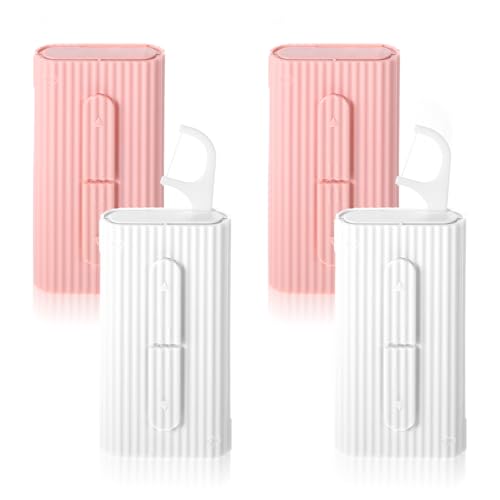 Image of 4 Pcs Portable Dental Floss Dispenser Refillable Dental Flossers Case Automatic Travel Floss Pick Organizer Pocket Floss Boxes with 40 Floss Picks for Cleaning Teeth (2 White+2 Pink)