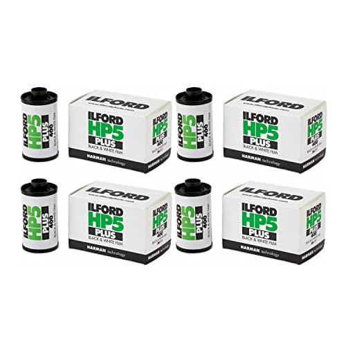 Ilford HP5 Plus ISO 400 - Paquete de rollo de película en blanco y negro de 35 mm (36 exposiciones, paquete de 4) (4 artículos)