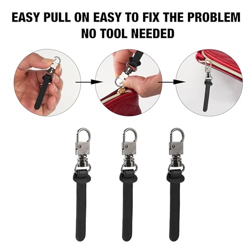 Deoward Zipper Pull Replacement Leather Handle Repair Zipper Tab for Luggage, Backpacks, Suitcases, Jackets, Purses, Handbags (6 PCS) - Thumbnail 4