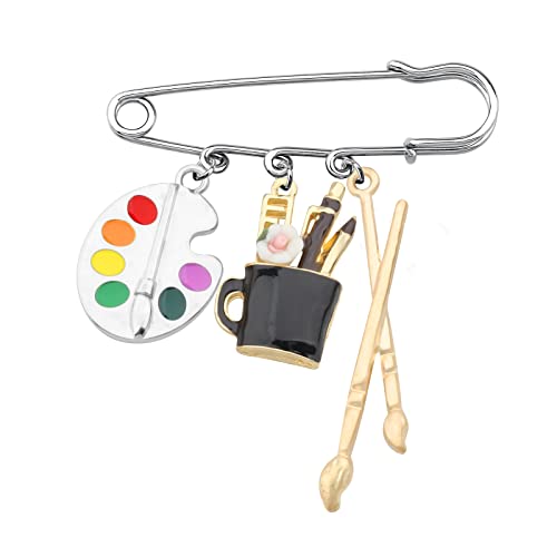 Image of CHOORO Colorful Artist Paint Palette and Paint Brush Pins Being Jewelry Painter Artist Jewelry
