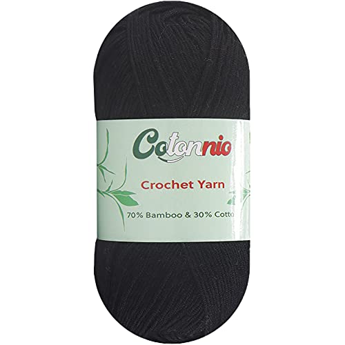 Crochet Knitting Yarn Bamboo Cotton Superfine Fingering Weight 8 Skeins (Black) #TOP1