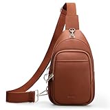 befen Real Leather Small Sling Bag for Women Anti Theft Crossbody Chest Bags Multi-Pockets Fanny Pack with RFID Blocking Card Slots Cognac Brown