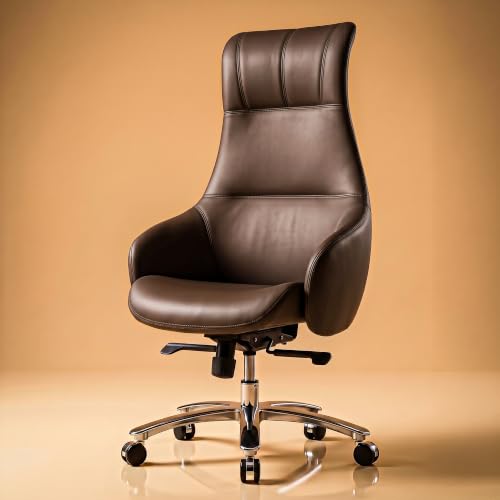 Image of DROGO Calista Ergonomic Office Chair for Work & Home with Premium Vegan Leather | Executive Boss Chair with 5 Cm Seat Depth Adjustment | 3-Point Tilt Recline Lock | Heavy Duty Metal Base (Brown)