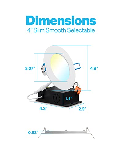 Sunco 16 Pack 4 Inch Ultra Thin Led Recessed Ceiling Lights Slim, Selectable Cct 2700K/3000K/3500K/4000K/5000K, Dimmable, 10W, Smooth Trim, Wafer Thin, Canless With Junction Box #TOP6