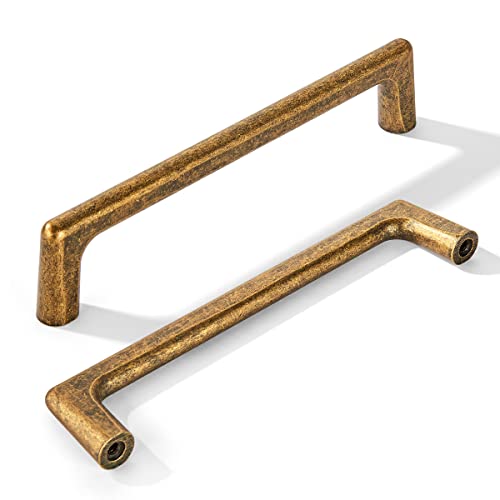 khtumeware 10 Pack 5 Inch(128mm) Hole Centers Vintage Antique Brass Kitchen Cabinet Pulls, Aged Brass Drawer Pulls Kitchen Cabinet Hardware for Cupboard Drawer Handles Dresser Retro Pulls