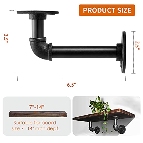 Janyang LGJ01 Industrial Pipe Shelf Brackets For 8 10 12 14 Inches Board, Iron L Pipe Floating Shelf Bracket Heavy Duty Metal Shelving Brackets thumb #1