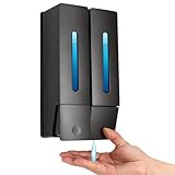 Huucozn 2 Pezzi Distributore di Sapone da Parete 400ml Dispenser di Sapone Manuale Porta Shampoo Liquido Senza Foratura Supporto per Shampoo Liquido per Cucina Bagno Ufficio Hotel, Nero