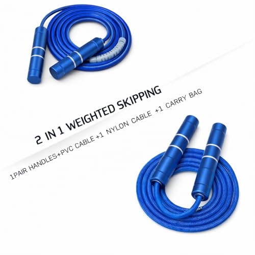 Image of Weighted Jump Rope - Heavy Jump Ropes with Adjustable Extra Thick Cable, Aluminum Handles, High-Speed Ball Bearings, Premium Skipping Rope for Workouts Crossfit Home Fitness MMA (Blue)