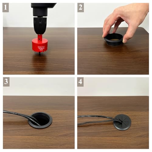 Image of 8 Pack Desk Grommet 2 Inch (50 mm), Desk Hole Cover for Cables, Black Desk Cord Hole Cover for Office Home Table, Cable Grommet with 1 Hole Saw Drill Attachment & 10 Cable Ties