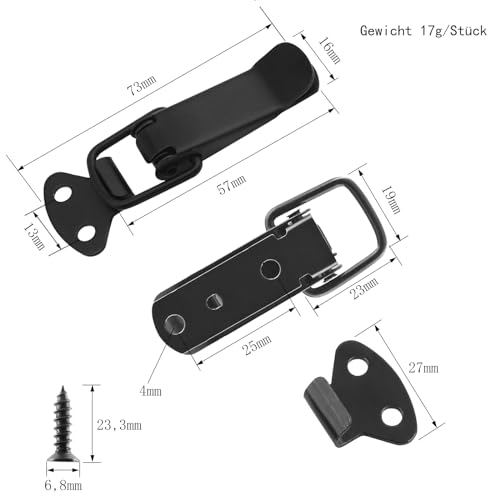 ORTAVA Kistenverschluss, Spannverschluss, Schnappverschluss, Verschluss, 57mm 4 Stück, Geeignet für Türen, Fenster, Schränke und Kastendeckel