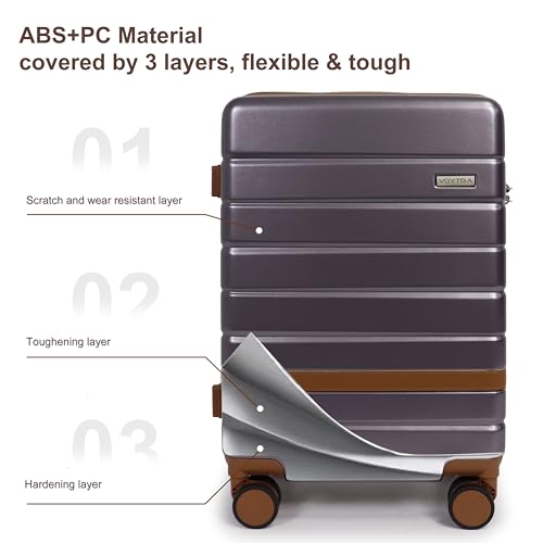 Image of 20-Inch Carry-On Luggage Set (3-Piece) - Lightweight & Durable Hardshell Spinner Suitcase with TSA Lock | PC+ABS Material | Airline Approved for Business and Family Travel, in Purple