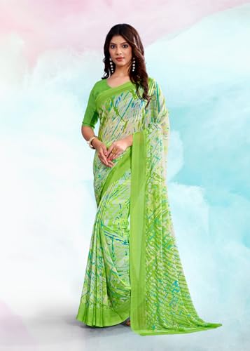 Image of Jaanvi fashion Women's Georgette Saree with Unstitched Blouse Piece