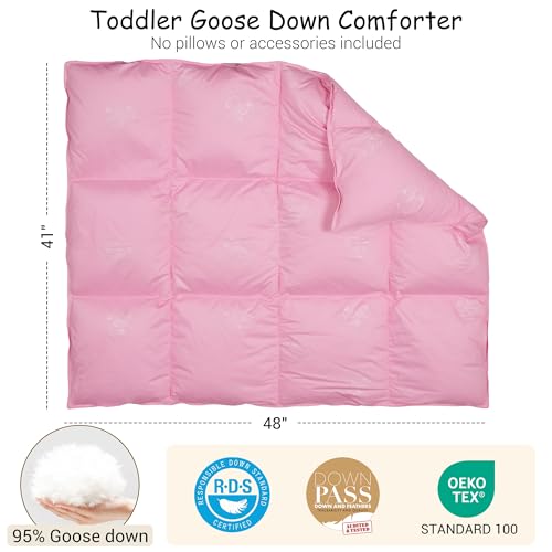 Image of ZPECC Toddler Goose Down Comforter, 41x48 Hypoallergenic Baby Duvet Insert, Soft Lightweight All Season Quilt Blanket for Crib Daycare Stroller Pink