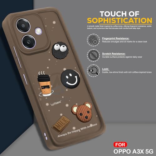 Image of AESTMO Back Case Cover for Oppo A3X 5G Cover | Cute Fun Cartoon 3D Ball | Coffee Silicone Case | Full Body Protection | Camera Protection Back Cover for Oppo A3X 5G (Brown)