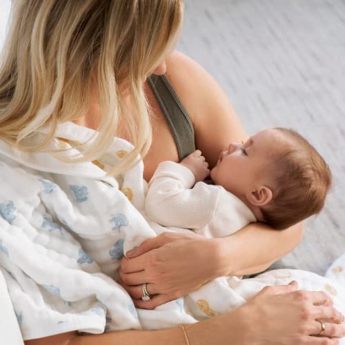 Image of aden + anais 100% Organic Cotton Muslin Baby Blanket Crib Bedding for Newborn Baby and Toddler, Nursery Blanket for Boys and Girls, Baby Registry and Shower Gift - Animal Kingdom, Hello Elephants
