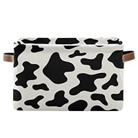 RPLIFE Cow Print Storage Basket, Collapsible Decorative Box with Handle for Home/office