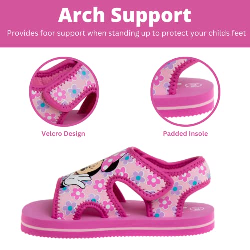 Disney Kids Minnie Mouse Sandal Water Shoes - Minnie Open Toe Slide Adjustable Strap Sandals for Girls - Pink (Size3