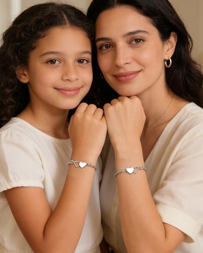 Image of Mother Daughter Bracelets Set for 2 Matching Heart Bracelets for Mother and Daughter to My Mom Bracelet Birthday Mothers Day Gifts for Mom Daughters