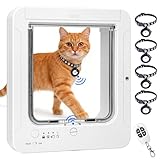 Smart Cat Door with 4 Collar Sensor Key, RFID Cat Door Collar Activated with Remote Control, 4 Way Locking Cat Flap Automatic Pet Door Interior & Exterior(Brown)