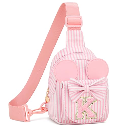 Image of Initial Purse for Girls Kids,Birthday Gifts for 3-8 Years Old | Personalized Crossbody Bag, Small Toddler Sling Bag Cute Fanny Pack, Gift for Daughter Sister Grandkids, Striped Pink K