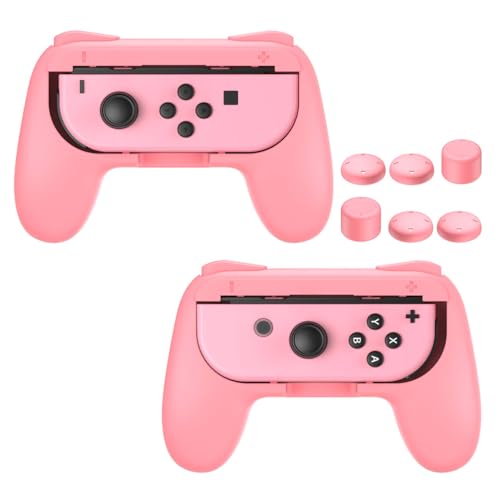 Image of FASTSNAIL Grips Compatible with Nintendo Switch Joy-Con&Switch OLED Model, Wear-resistant Handle Kit Gamepad Replacement for Nintendo Switch Joy Cons &Switch OLED Model for Controller (Pink&Pink)