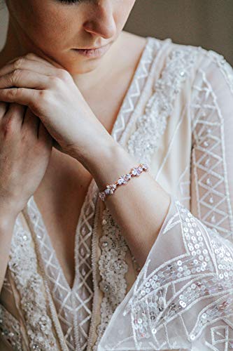 Sweetv Teardrop Rose Gold Cubic Zirconia Wedding Tennis Bracelets For Women, Crystal Rhinestone Bridal Bracelets For Brides, Bridesmaid #TOP2